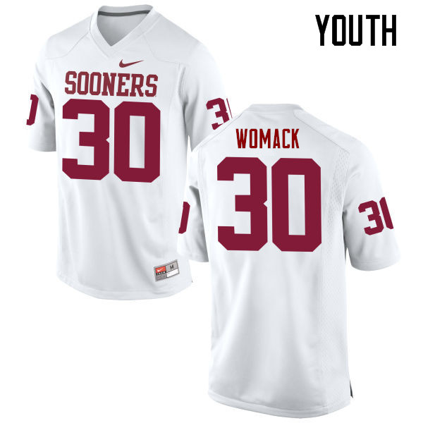 Youth Oklahoma Sooners #30 Nathan Womack College Football Jerseys Game-White